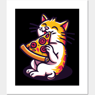 Cat eats pizza Posters and Art